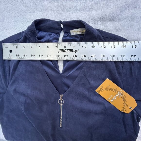Andrée By Unit Womens Keyhole Neck Mini Shift Dress Medium Navy Zip Detail New - Picture 6 of 8